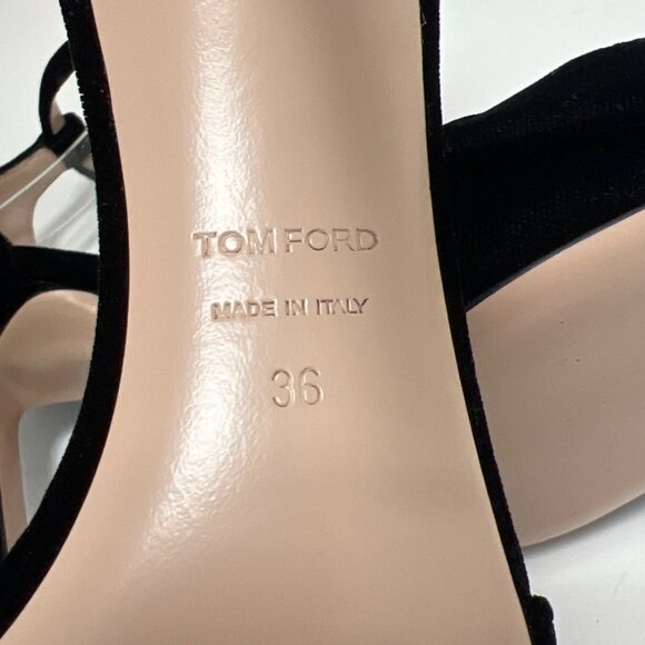Tom Ford Brigitte Bow Sandals Velvety Black Stiletto Heels Women Size 36 US5 - Picture 13 of 16